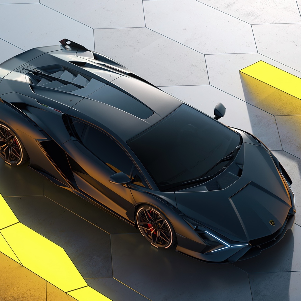 Вид сверху на автомобиль  Lamborghini Sian CGI