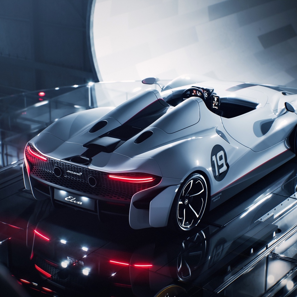 Вид сзади на автомобиль McLaren Elva