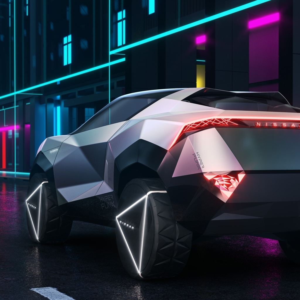 Вид сзади на футуристический автомобиль Nissan Hyper Punk