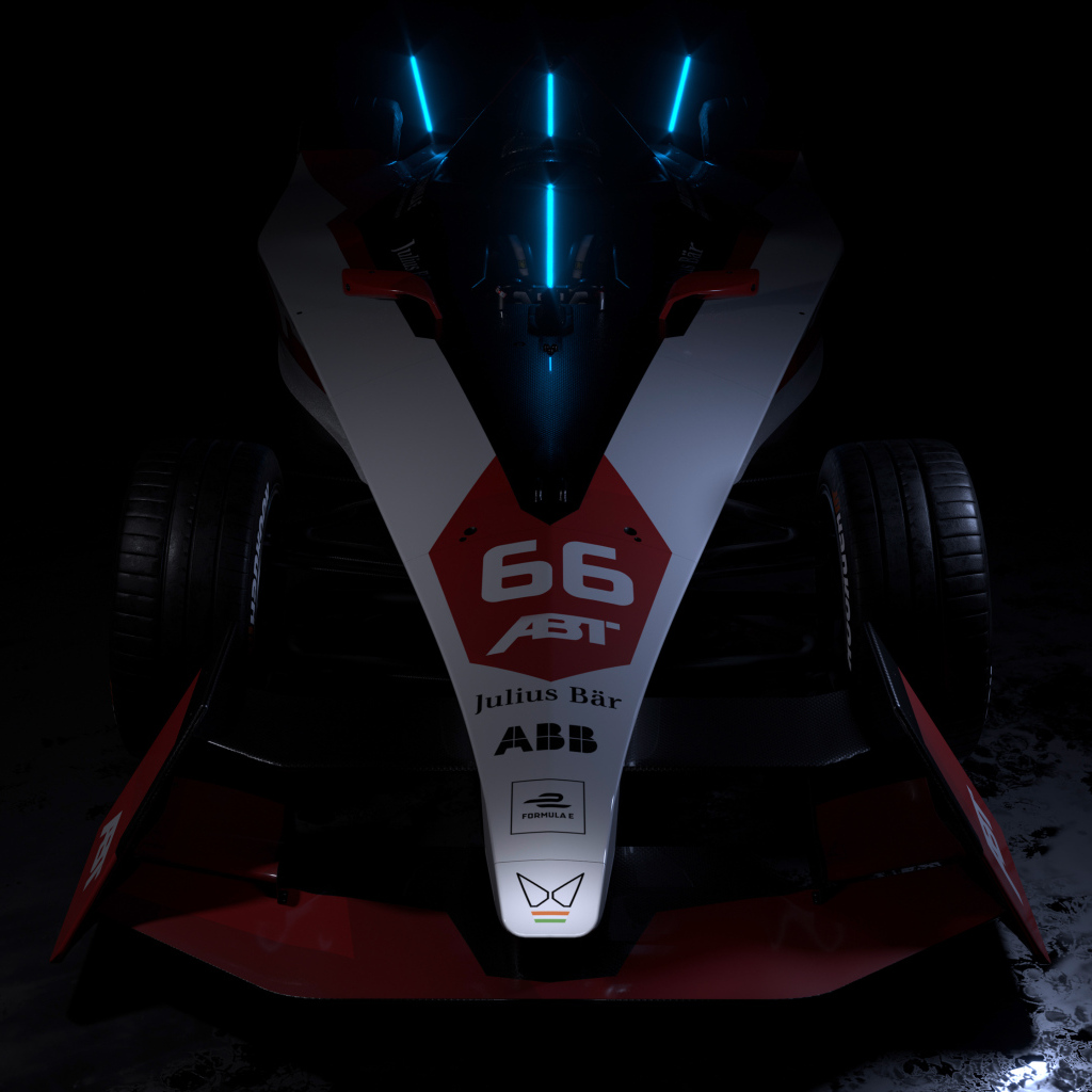 Гоночный автомобиль ABT Sportsline Mahindra M9Electro 2022 на черном фоне