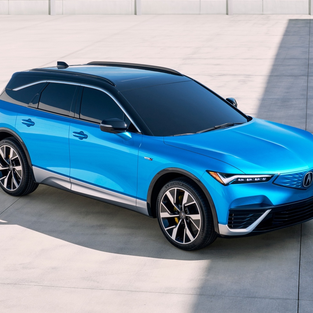 Голубой автомобиль Acura ZDX Type S 2024 года