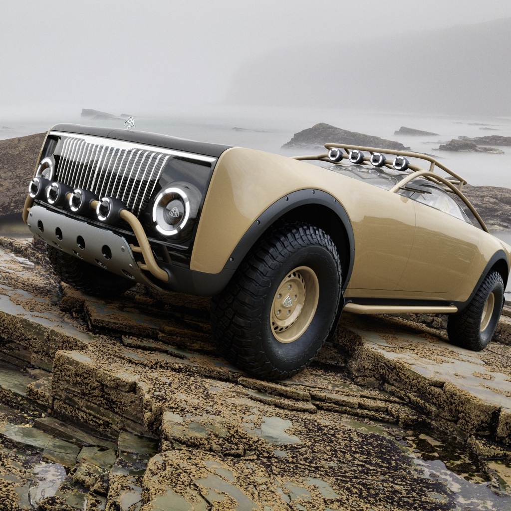 Автомобиль Maybach With Virgil Abloh стоит на камнях