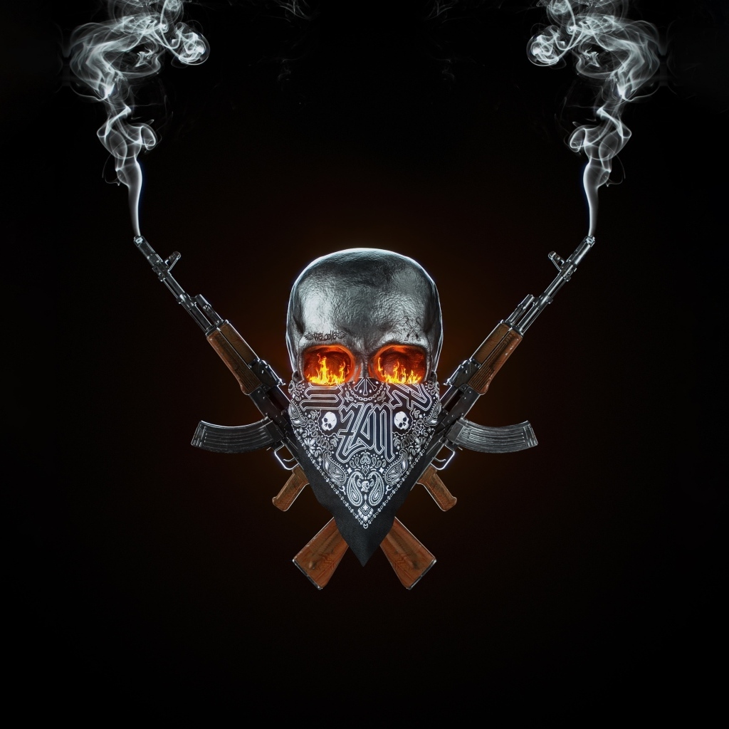 Череп и автоматы на черном фоне