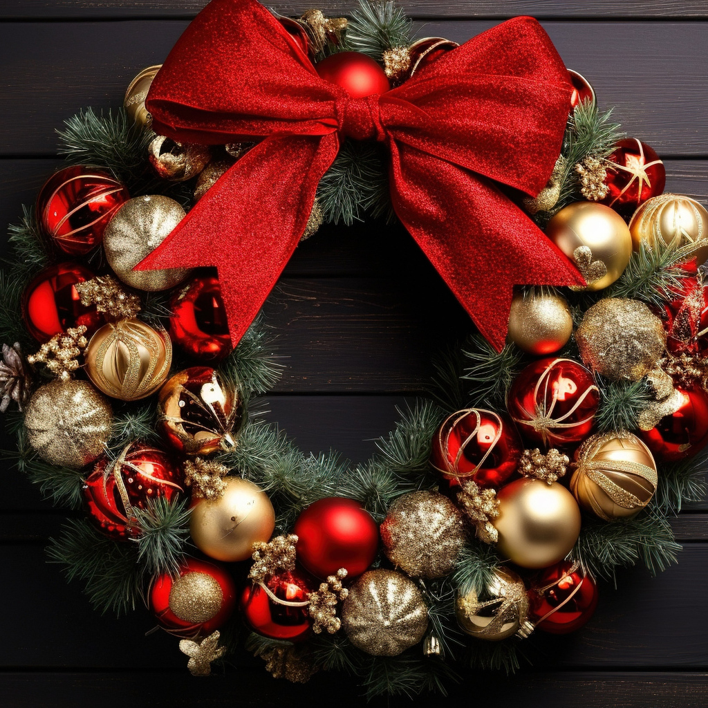 Рождественский венок с красным бантом