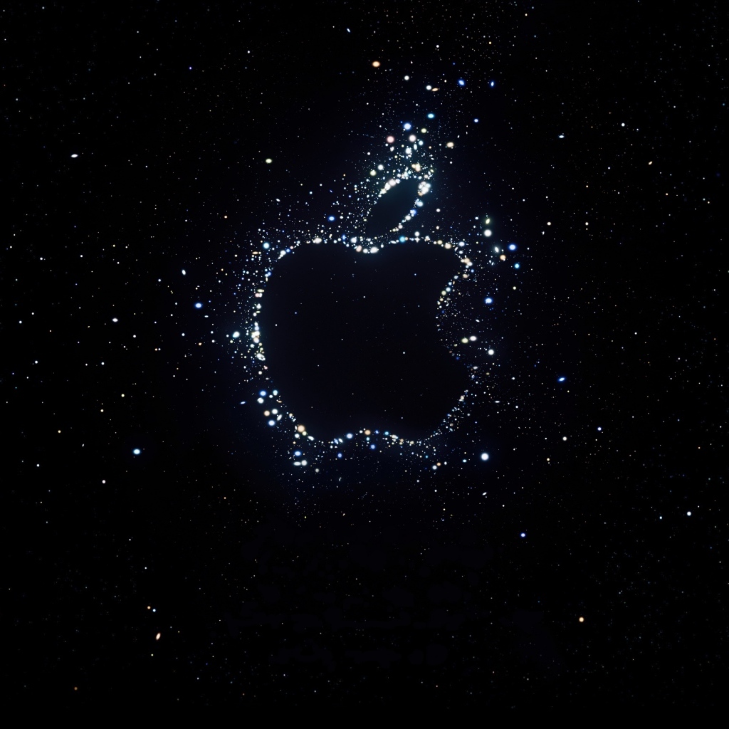 Блестящий логотип Apple на черном фоне