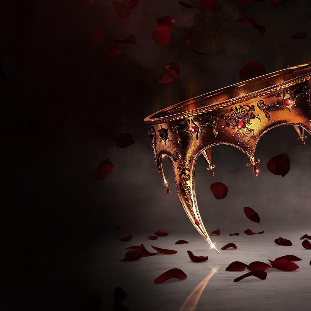 Золотая корона с лепестками красной розы