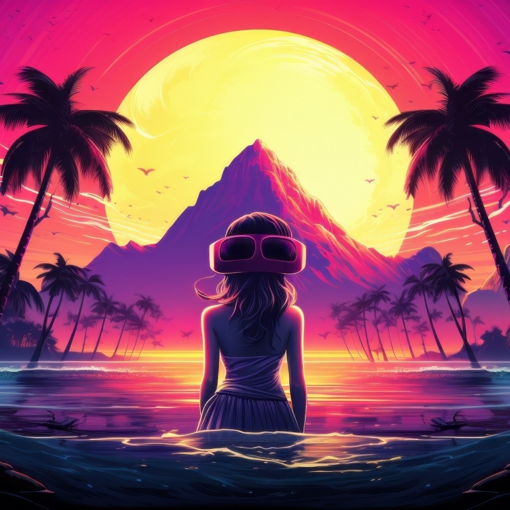 Девушка стоит в воде на фоне луны