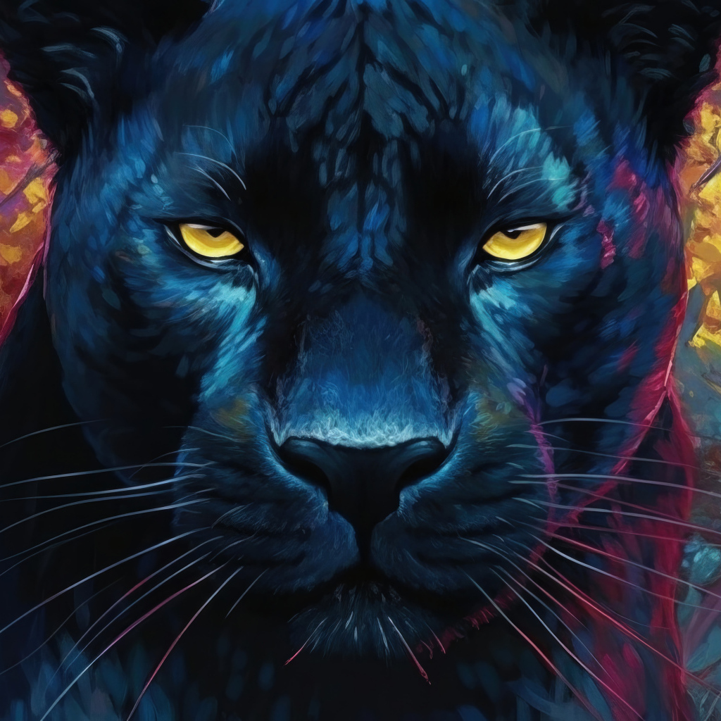 Нарисованная черная пантера в зарослях