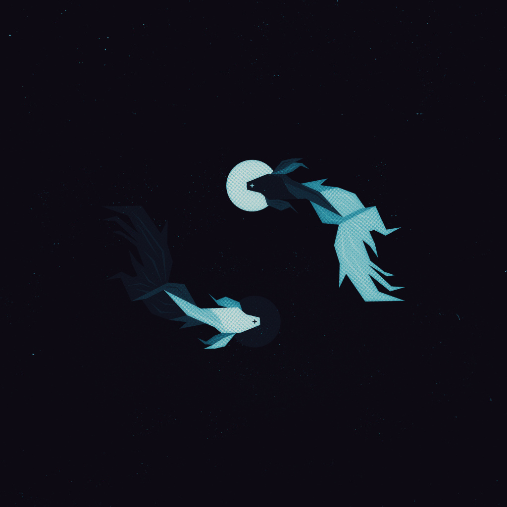 Нарисованные рыбы на черном фоне