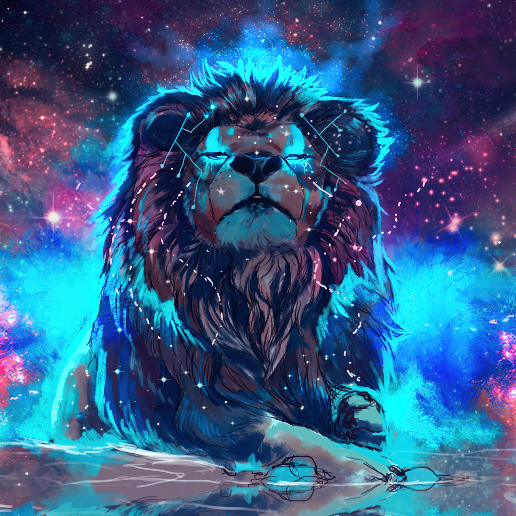 Нарисованный лев на фоне неба