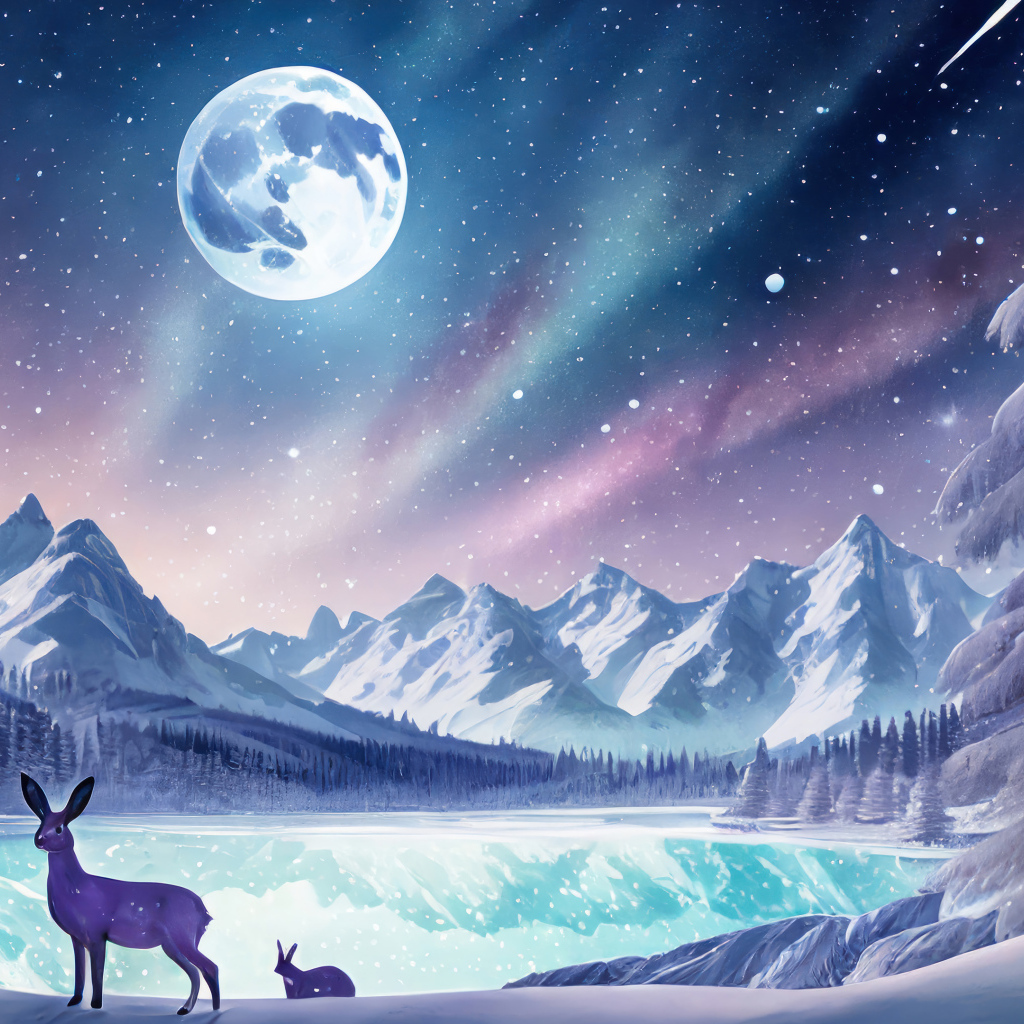 Нарисованный зимний пейзаж в лесу