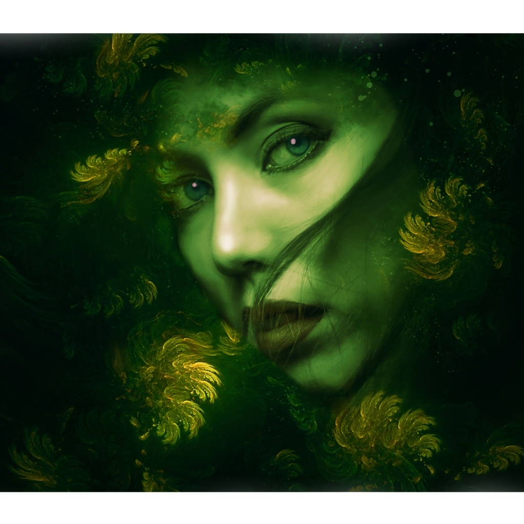 Нарисованная красивая девушка на зеленом фоне