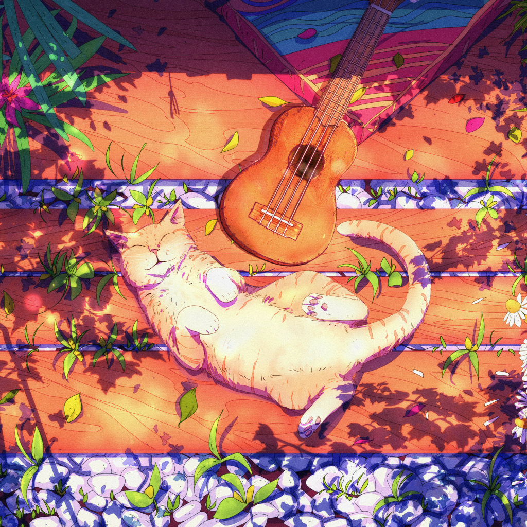 Нарисованный кот с гитарой