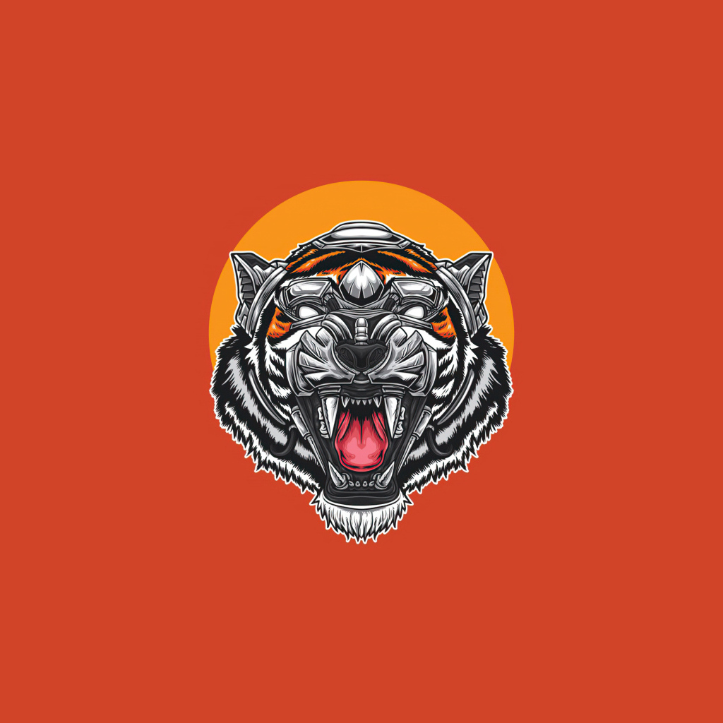 Нарисованная голова тигра на оранжевом фоне