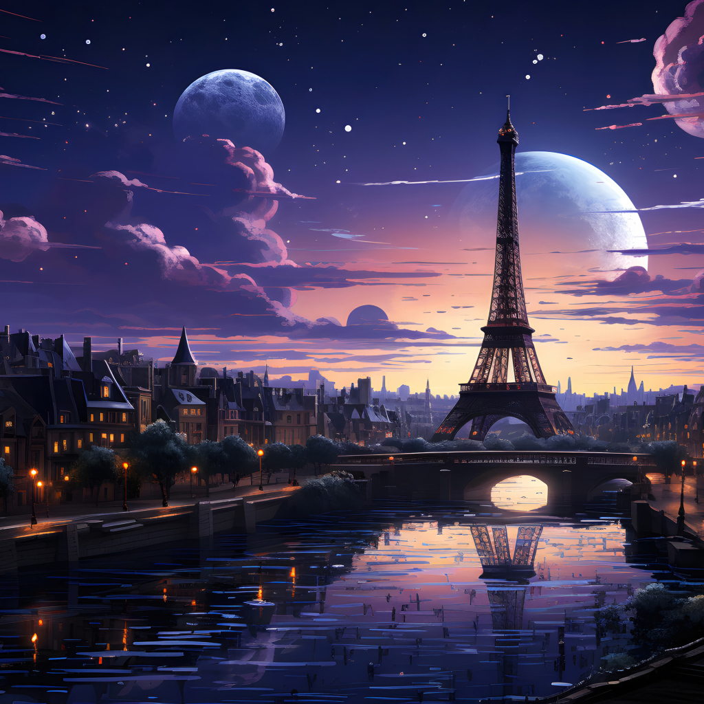 Нарисованный вид на Париж