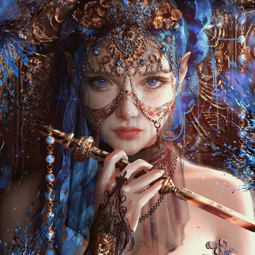 Красивая фантастическая девушка с украшениями на лице