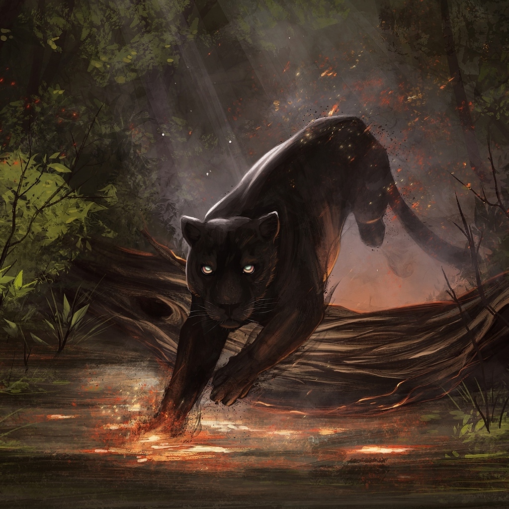 Черная пантера в волшебном лесу