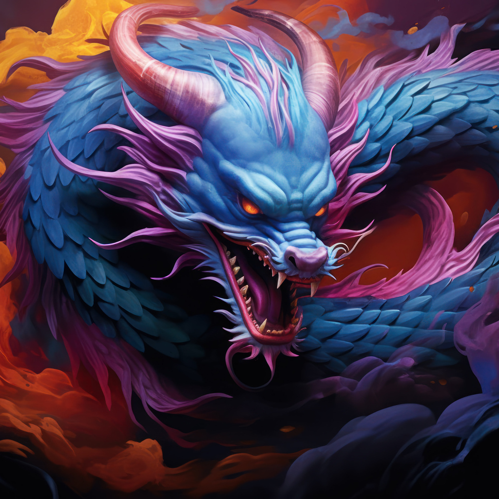 Синий нарисованный китайский дракон