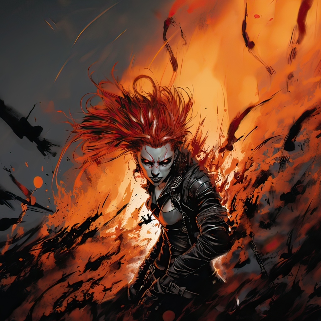 Девушка демон в черной куртке