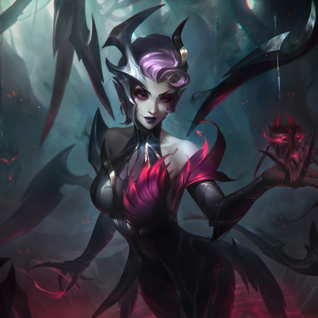 Девушка демон с пауком в руке