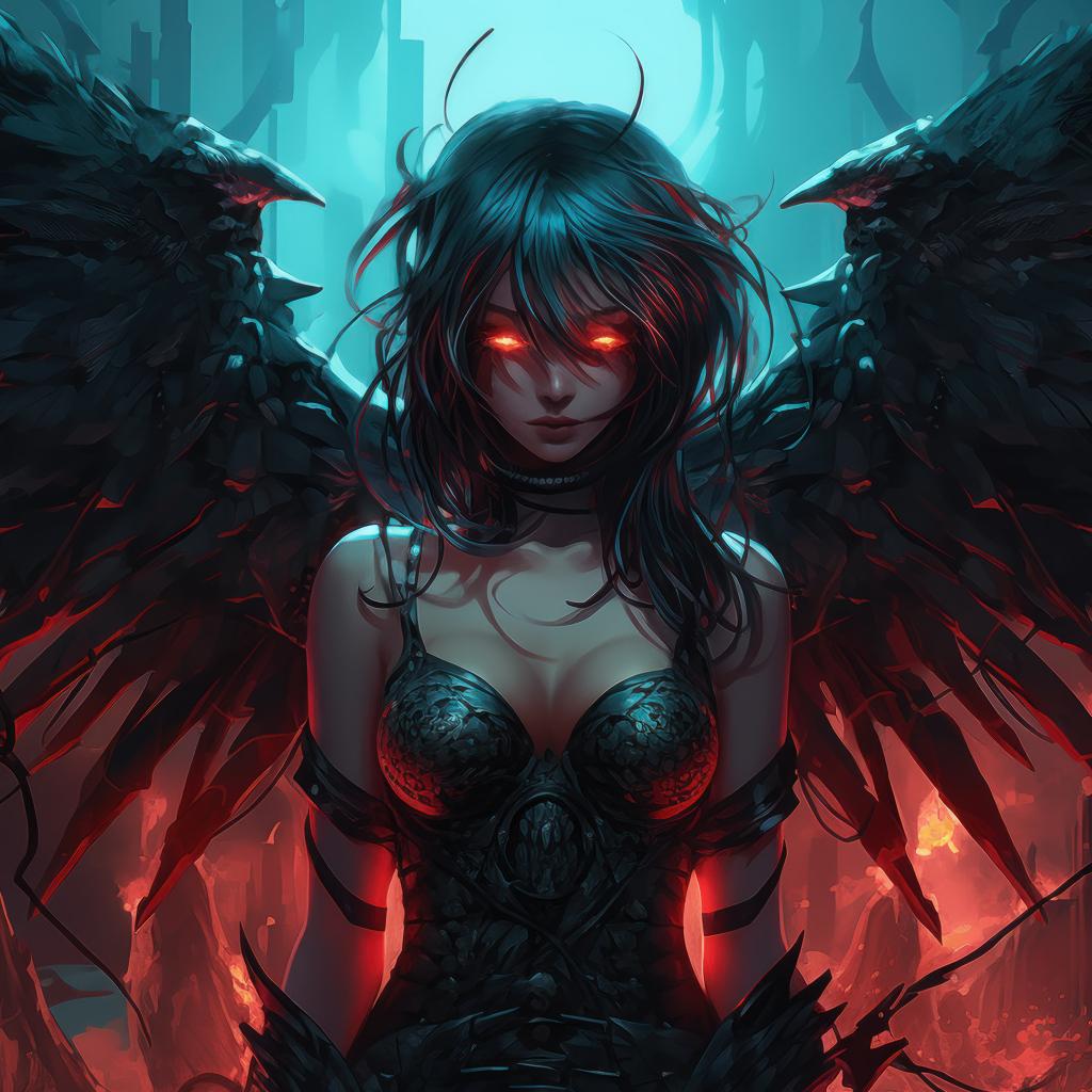 Девушка демон с черными крыльями