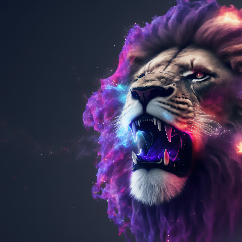 Нарисованный фантастический лев на сером фоне