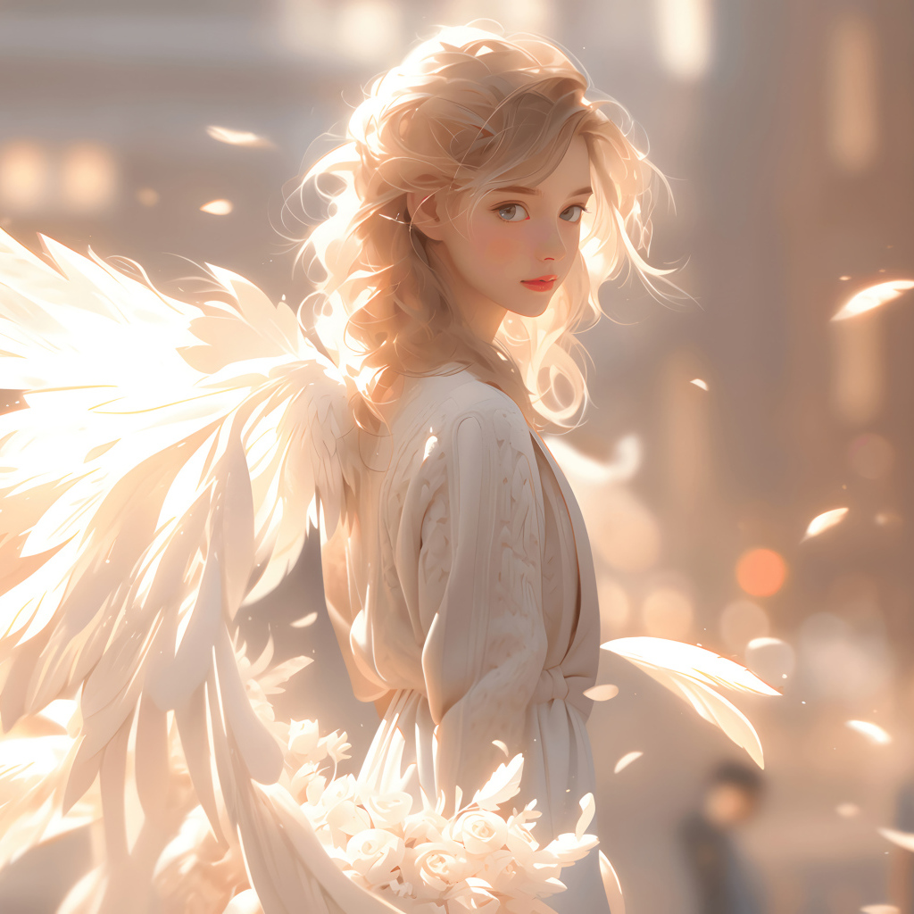 Фантастическая девушка ангел с белыми крыльями