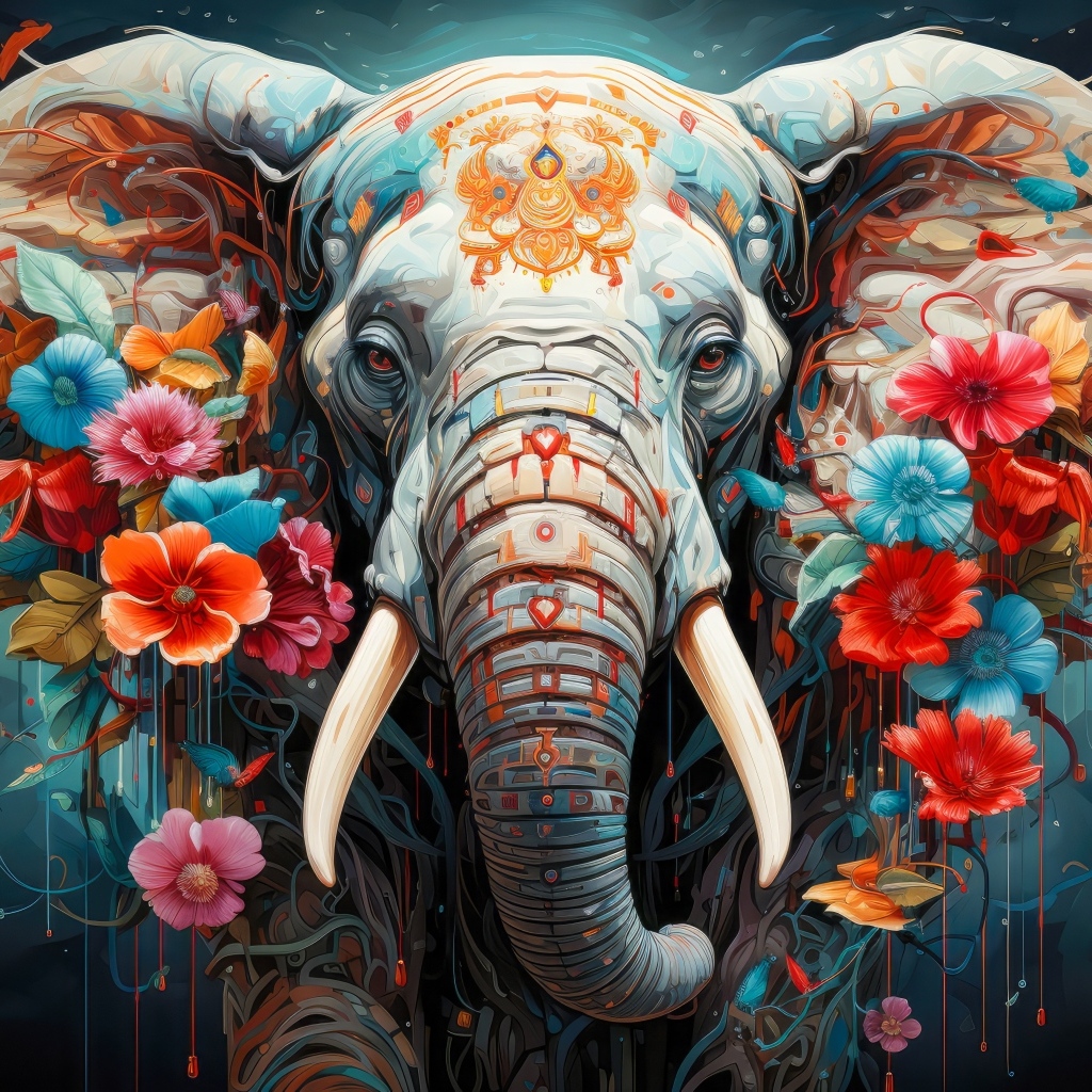 Фантастический слон украшен цветами