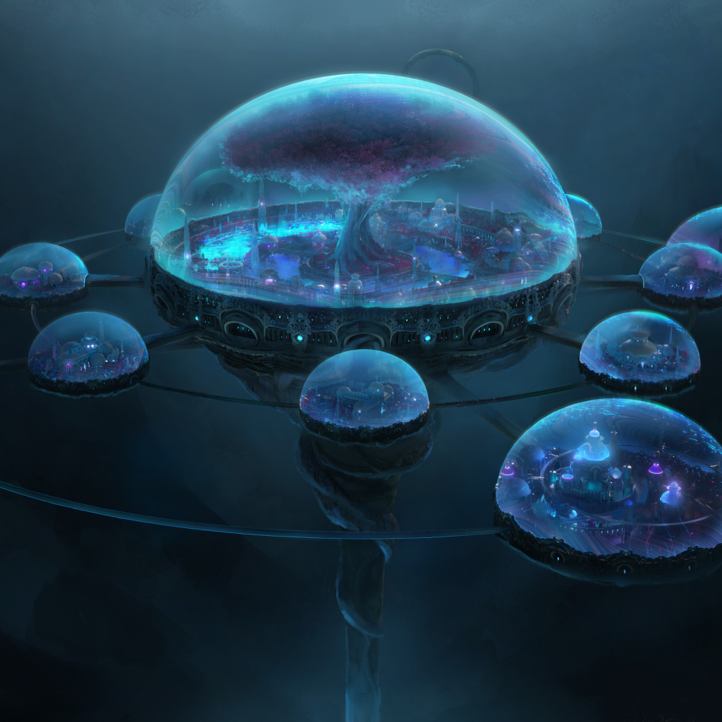 Фантастические города в неоновых сферах