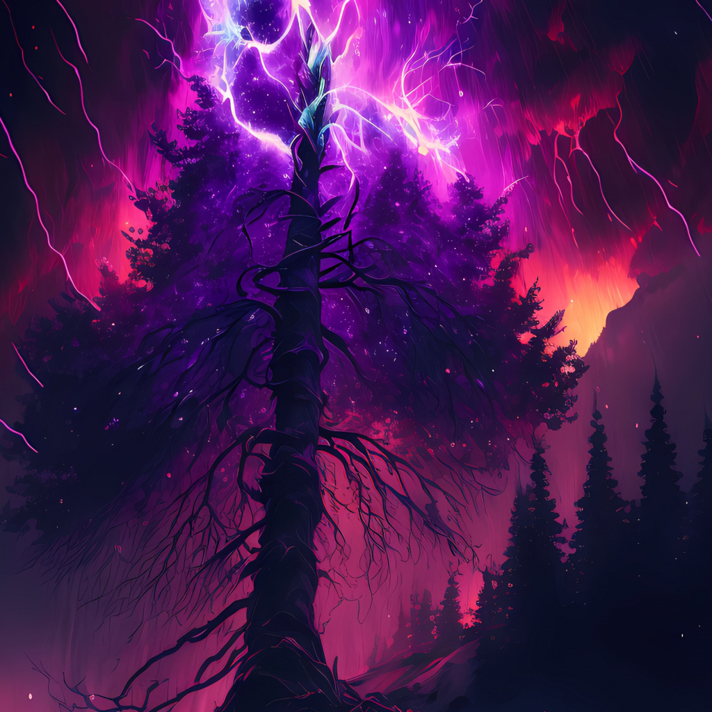 Молния разрывается над старым деревом