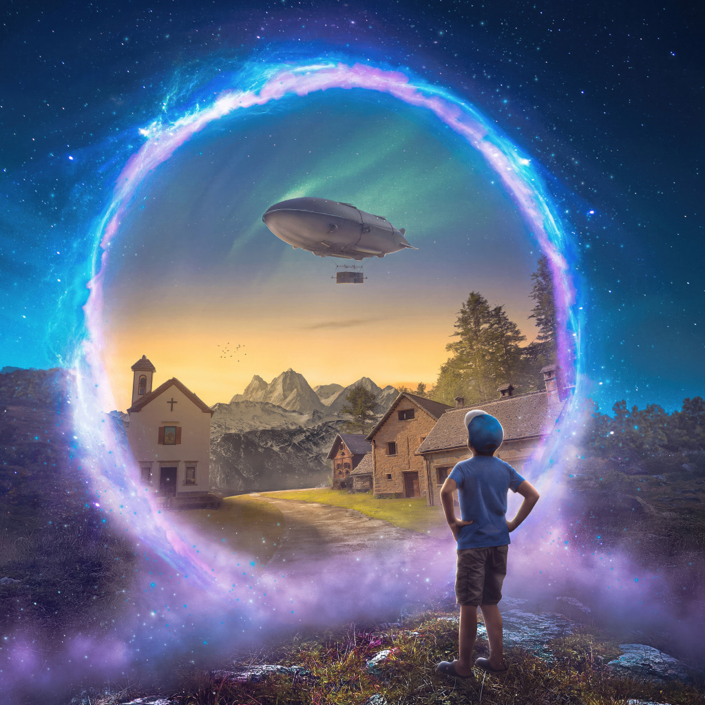 Маленький мальчик смотрит на волшебный мир