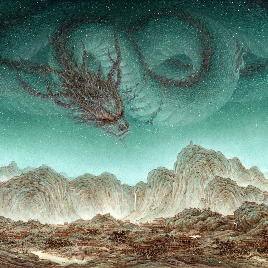 Волшебный дракон летает над горами