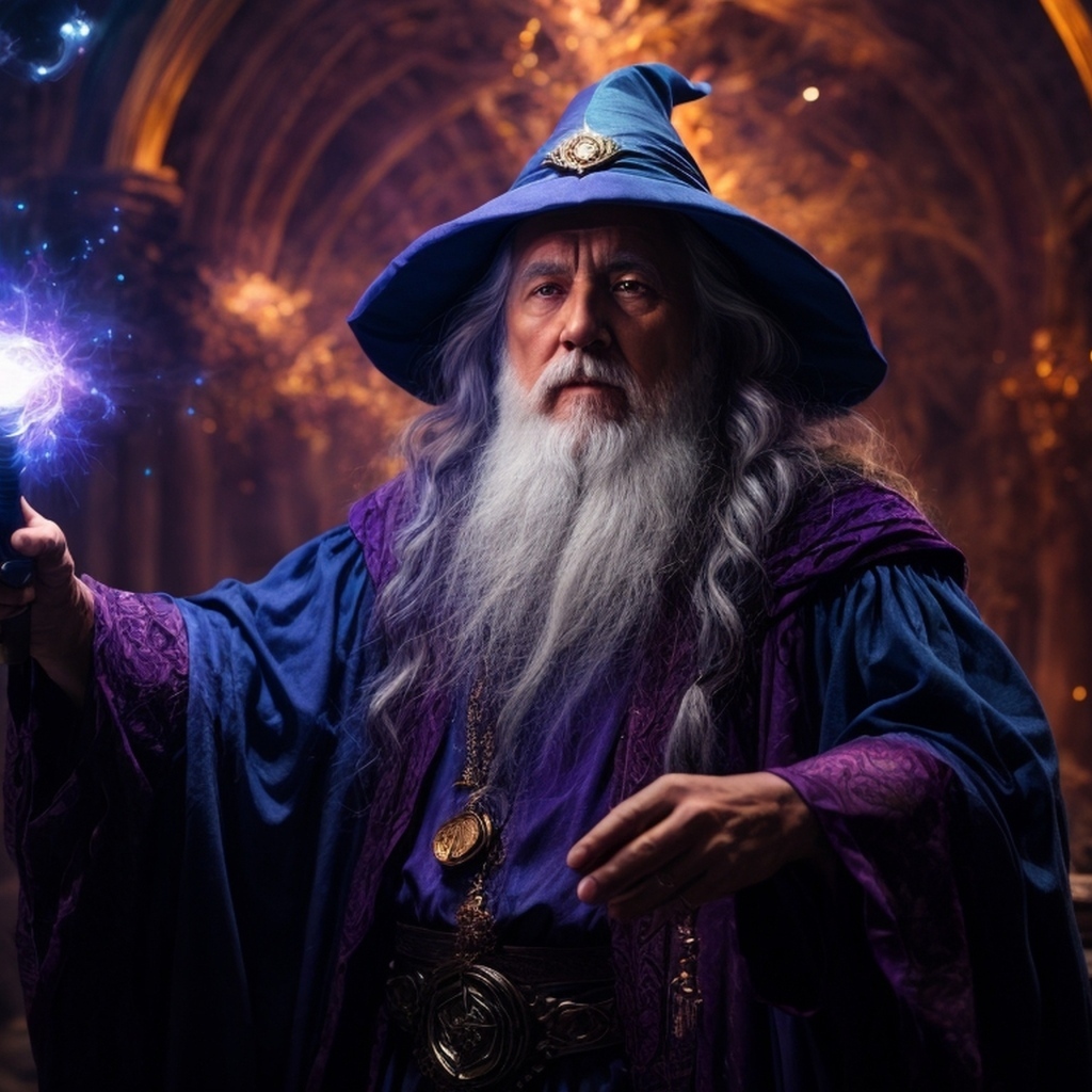 Мужчина волшебник с магической палкой