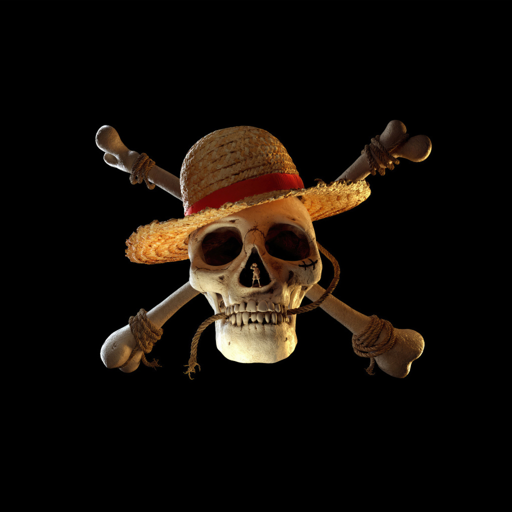 Череп с костями в шляпе на черном фоне