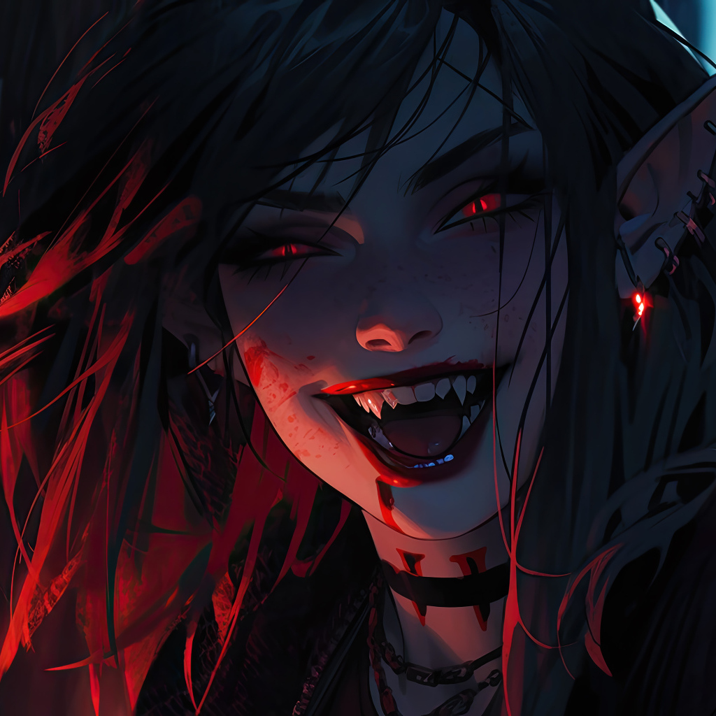 Улыбающаяся фантастическая девушка вампир