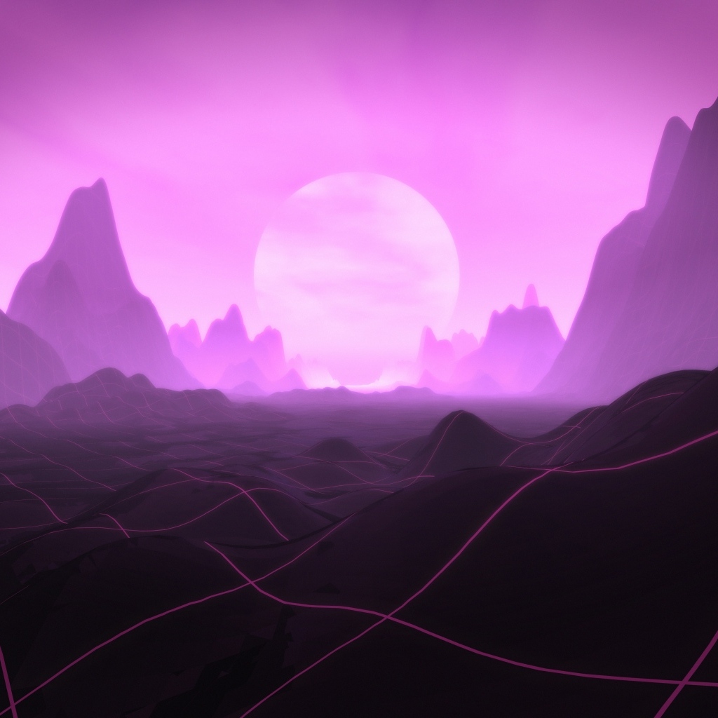 Луна покрыла горы фиолетовым светом