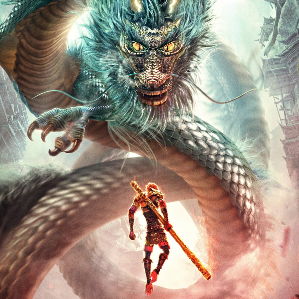 Воин сражается с драконом