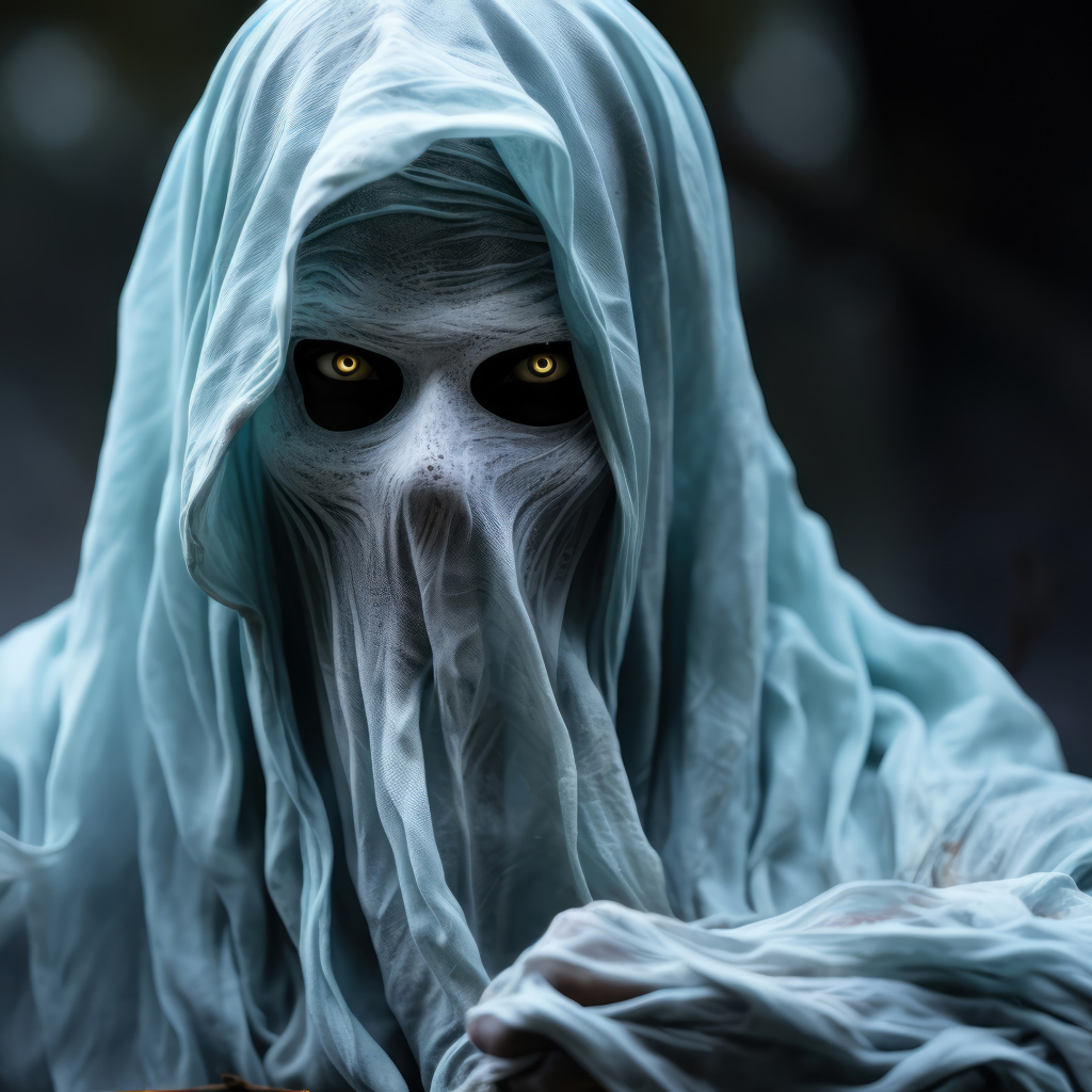 Белый призрак со светящимися глазами