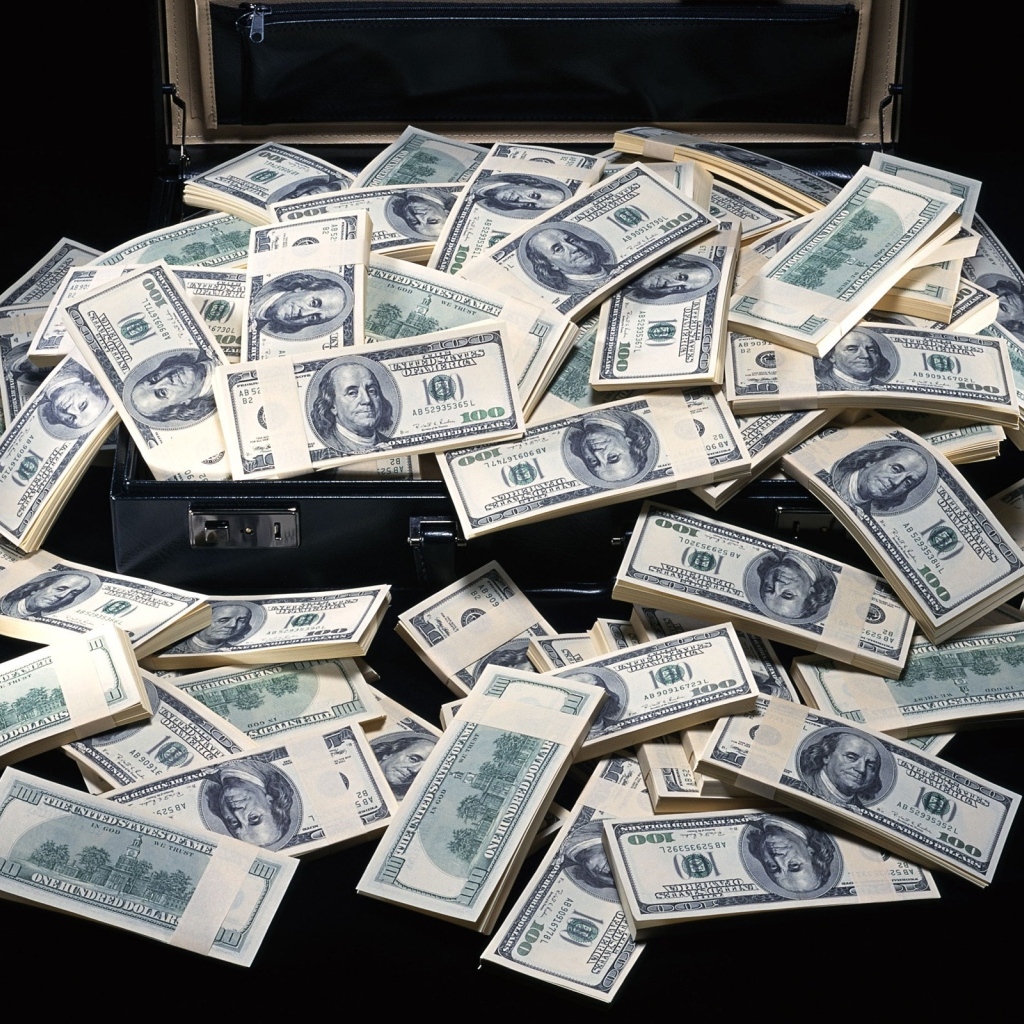 Пачки долларов в большом чемодане