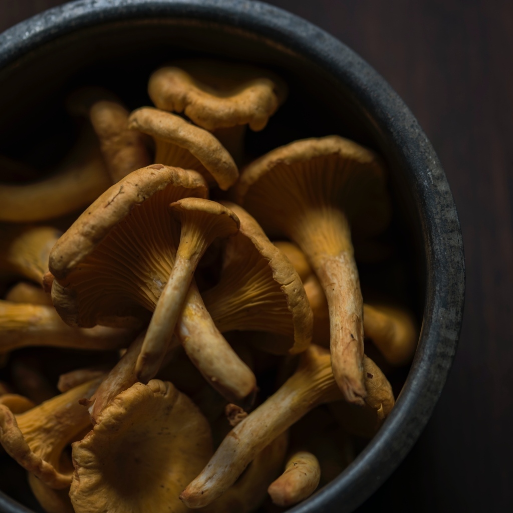 Грибы лисички в миске на столе