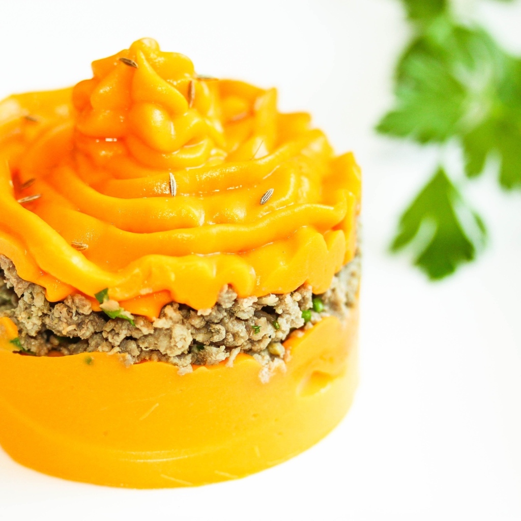 Тыквенное пюре с мясом на тарелке