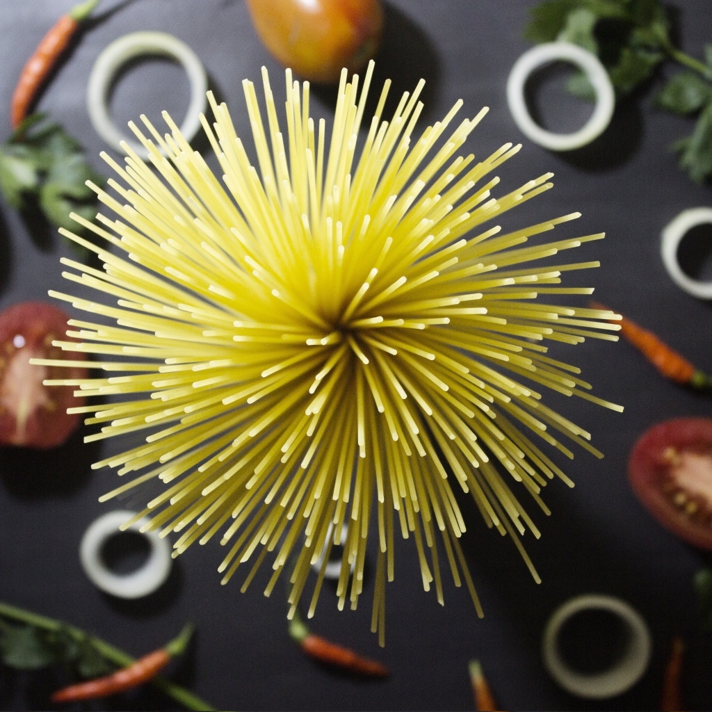 Вид сверху на спагетти и овощи