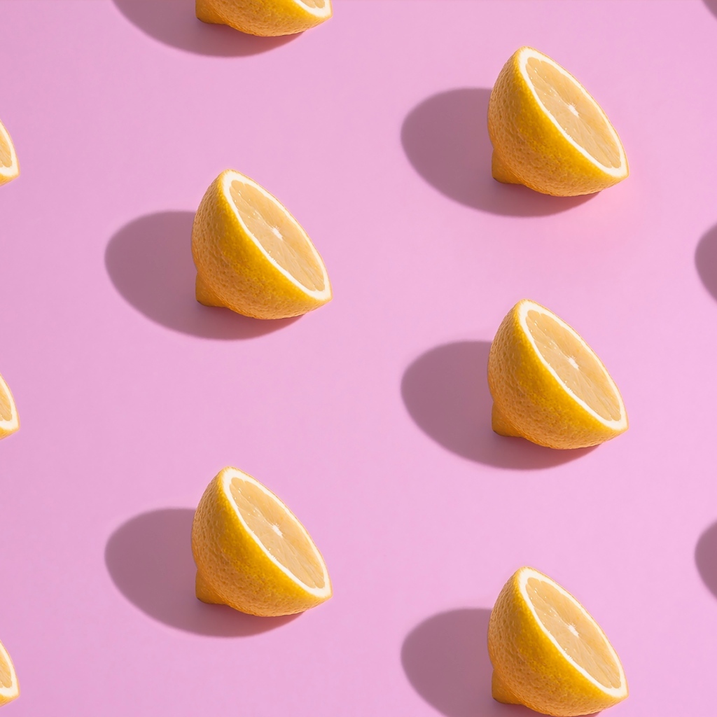 Половинки лимона на розовом фоне