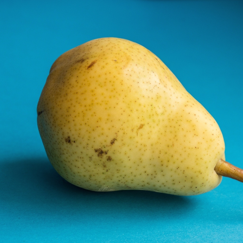 Желтая груша на голубом фоне