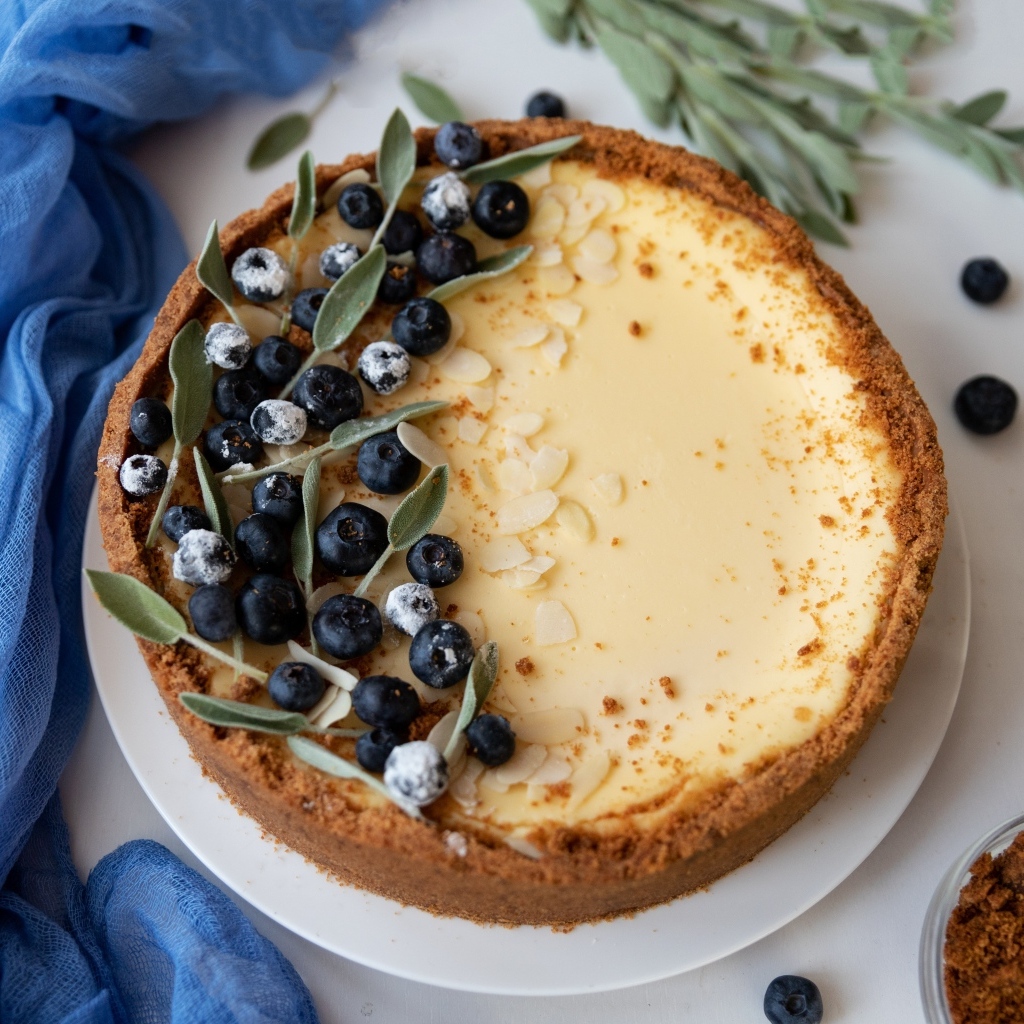 Чизкейк с ягодами черники на тарелке 