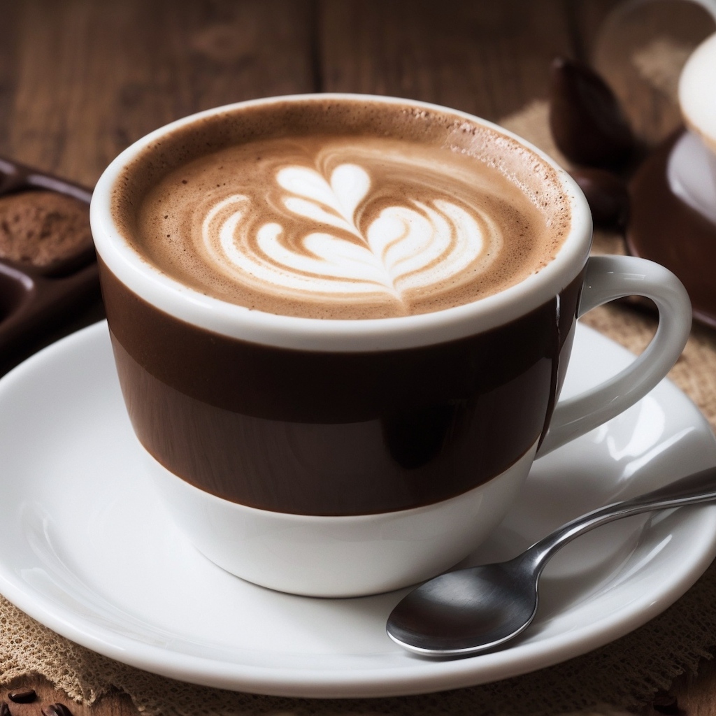 Чашка кофе с рисунком на пене на столе с конфетами