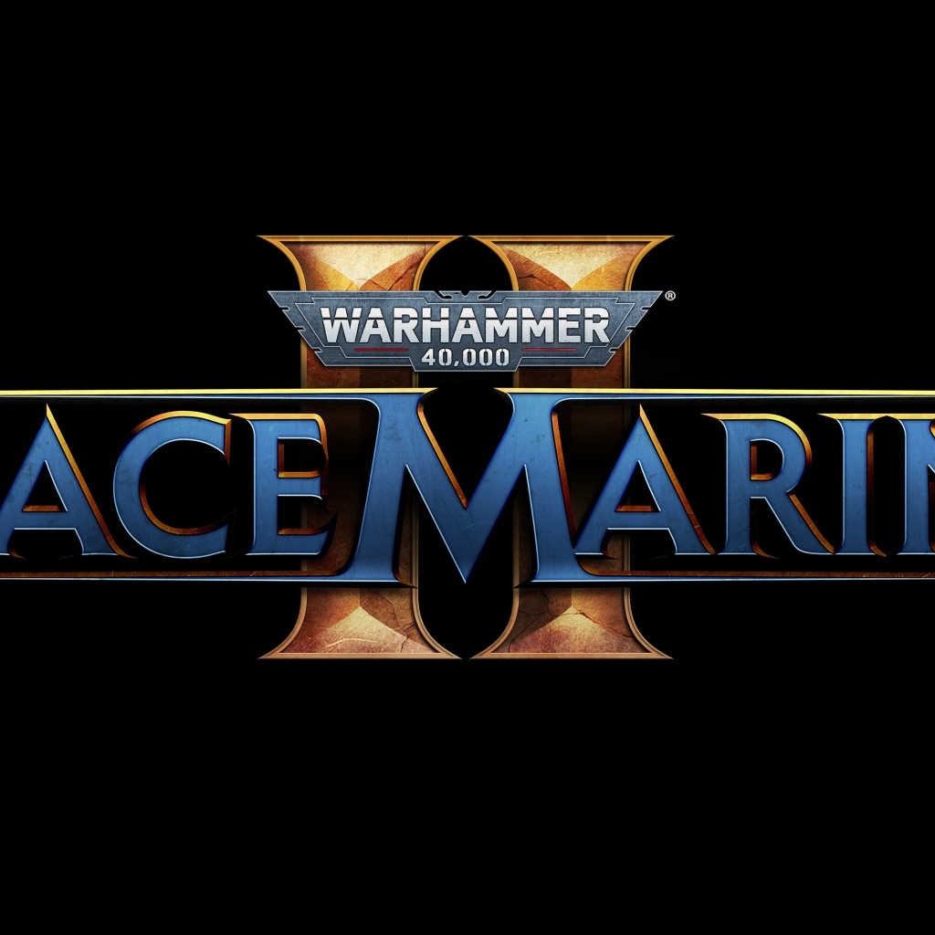 Логотип компьютерной игры Warhammer 40,000: Space Marine 2 на черном фоне
