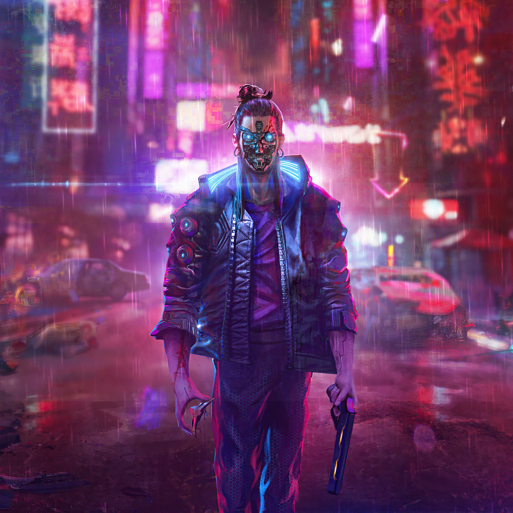 Мужчина робот из компьютерной игры Cyberpunk 2077