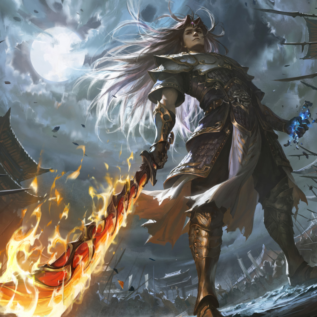 Мужчина воин с огненным мечом