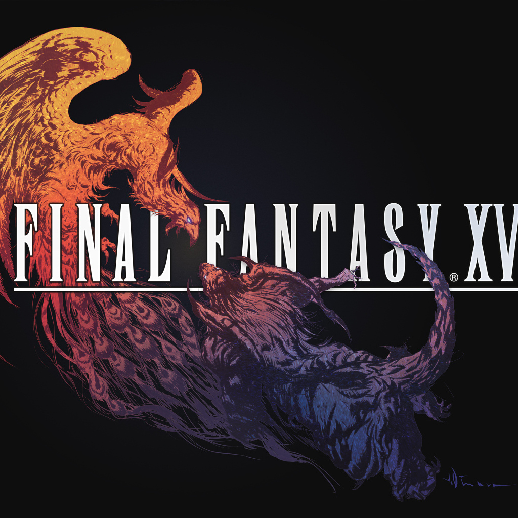 Постер компьютерной игры Final Fantasy XVI на черном фоне